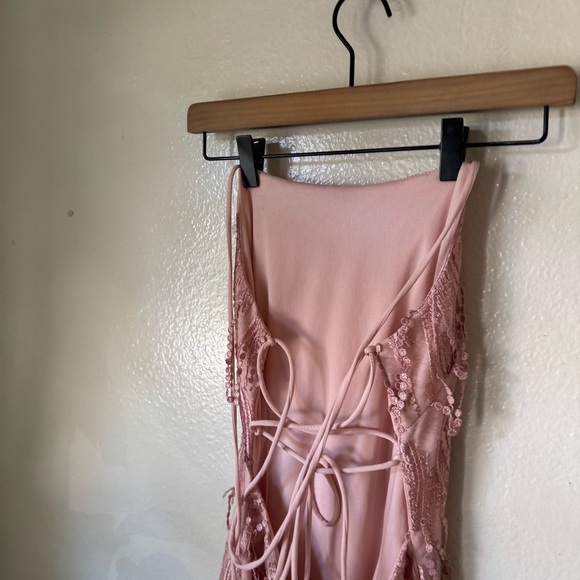 Lulus | Making Magic Blush Pink Fringe Lace-Up Mini Dress - Picture 6 of 7
